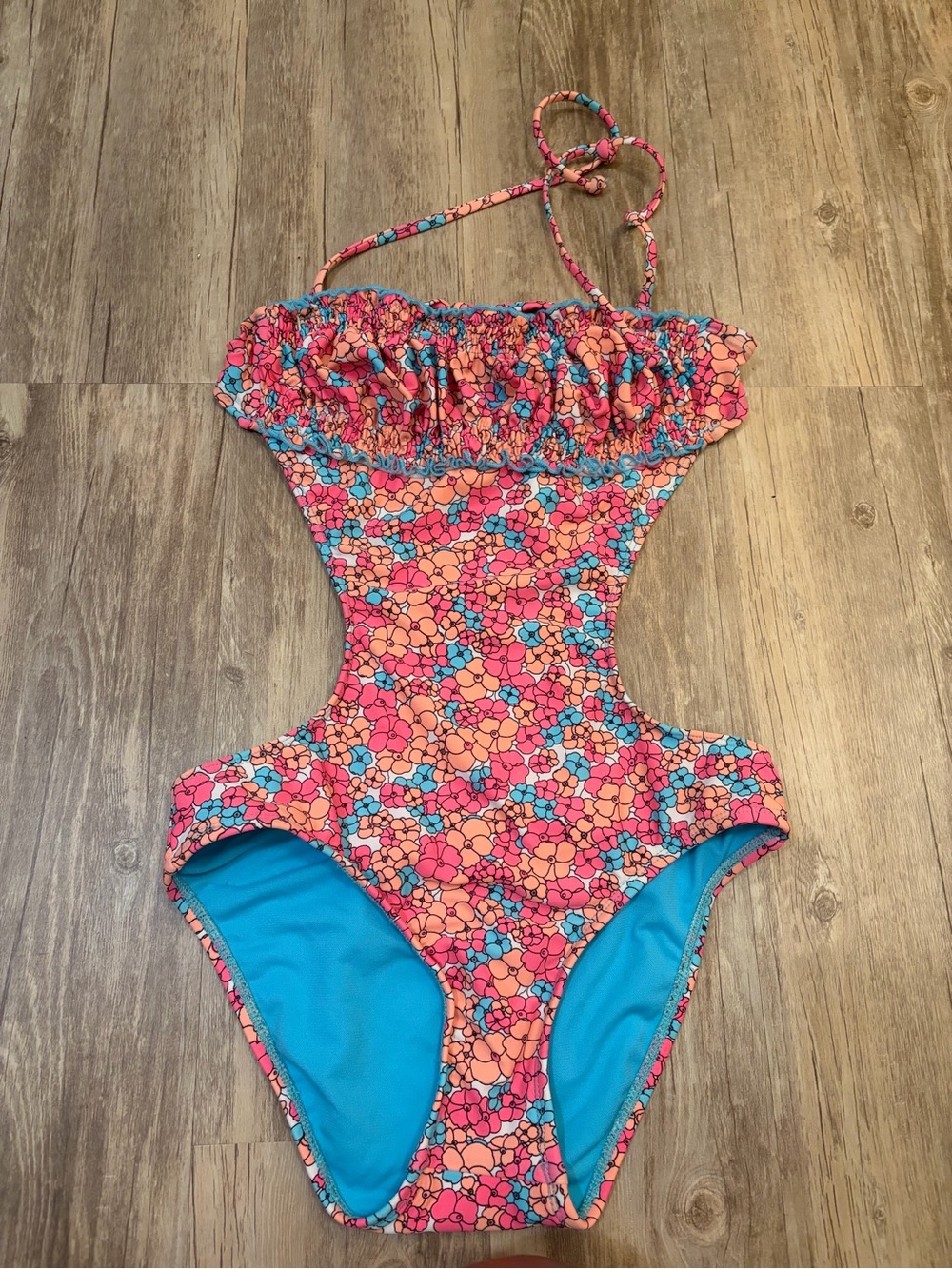 VM Kids Floral Cutout One-Piece Swimsuit - Pink, Coral & Blue